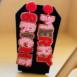 Merry and Bright Seed Bead earrings in Pink Red and Gold